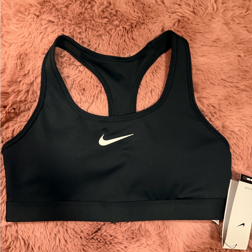 Nike Women's Black Sports Bra with White Swoosh